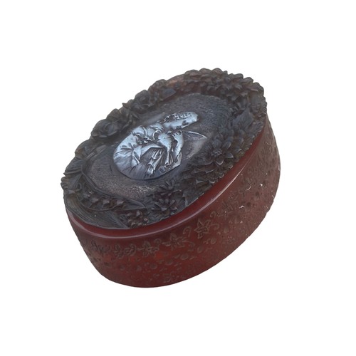 561 - A FINE 19th CENTURY FRENCH AMBER TRINKET BOX WITH SILVER INLAY SIGNED TO BASE DANBIERE PARIS