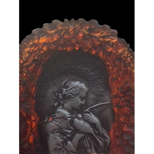 561 - A FINE 19th CENTURY FRENCH AMBER TRINKET BOX WITH SILVER INLAY SIGNED TO BASE DANBIERE PARIS