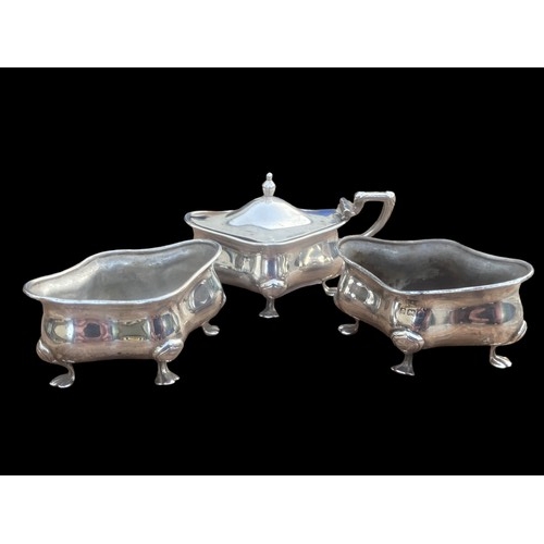 541 - A 3 PIECE LOT (2 SALT AND MUSTARD POT) OF 1917 BIRMINGHAM SILVER BY E.S. BARNSLEY &Co