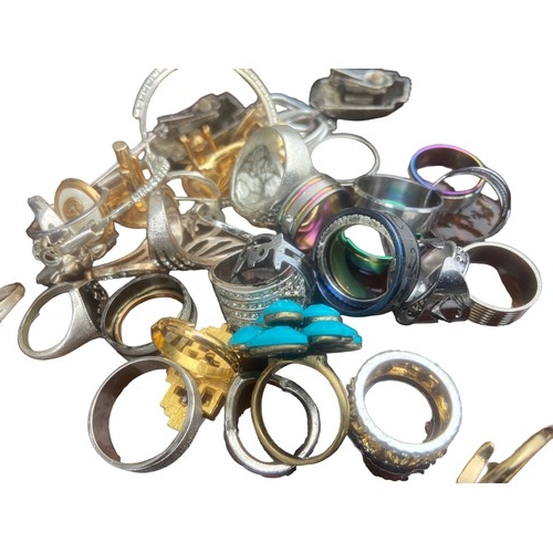 18 - A JOB LOT OF COSTUME JEWELLERY  RINGS , EARRINGS AND CUFFLINKS