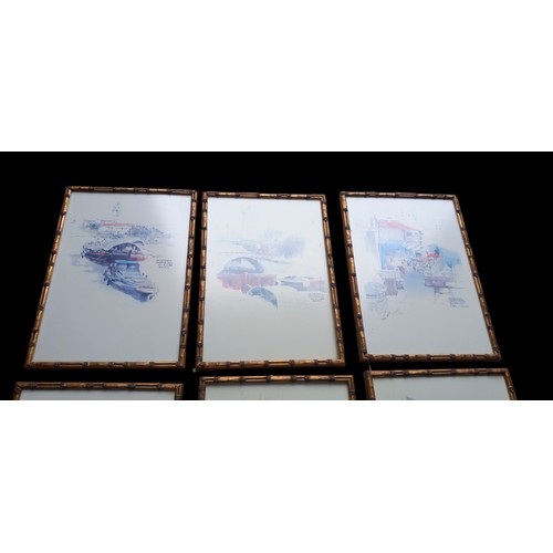 35 - SET OF 6 JAPENESE PRINTS IN BAMBOO FRAMES 10x15