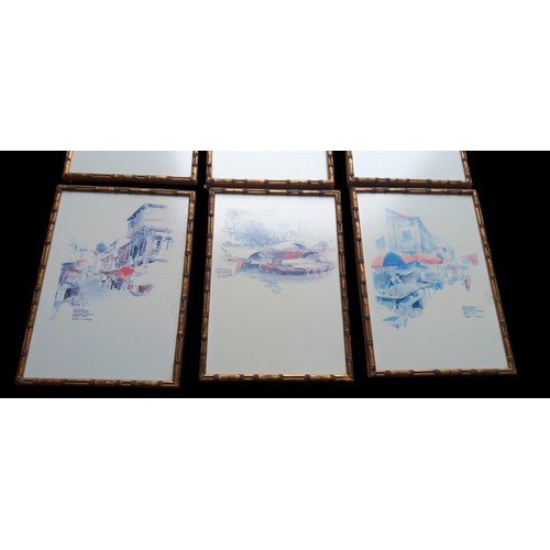 35 - SET OF 6 JAPENESE PRINTS IN BAMBOO FRAMES 10x15