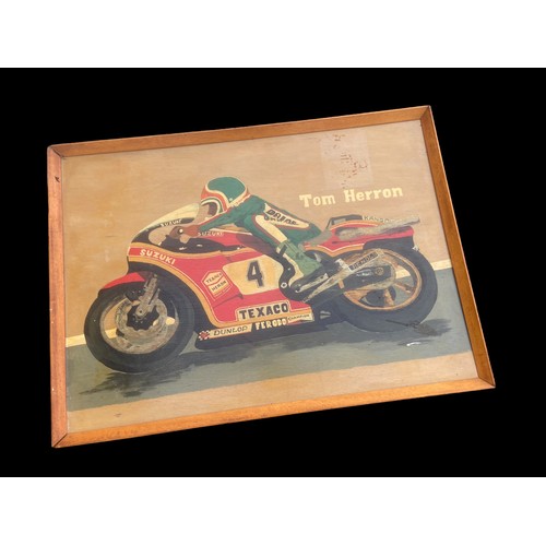 8 - COLLECTION OF MOTORBIKE PRINTS AND PAINTINGS TO INCLUDE SIGNED ITEMS