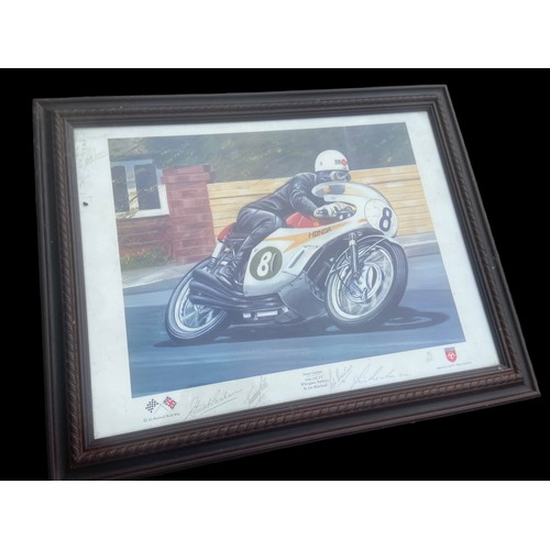 8 - COLLECTION OF MOTORBIKE PRINTS AND PAINTINGS TO INCLUDE SIGNED ITEMS