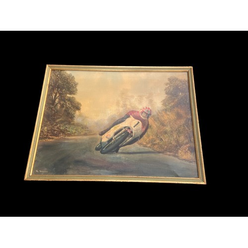 8 - COLLECTION OF MOTORBIKE PRINTS AND PAINTINGS TO INCLUDE SIGNED ITEMS