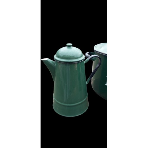 37 - 3 GREEN ENAMEL ITEMS