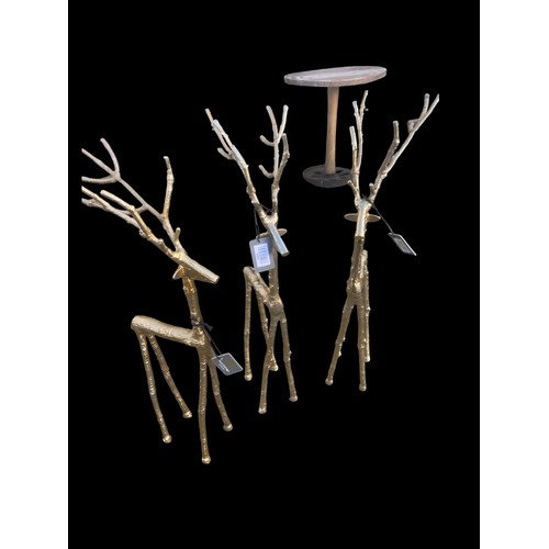 43 - 3 NEW METAL STAG ORNAMENTS IN A BRASS FINISH H26