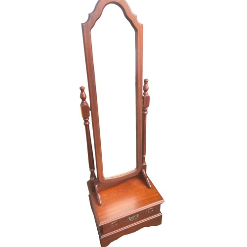 47 - A MAHOGANY CHEVAL MIRROR WITH DRAWER TO BASE