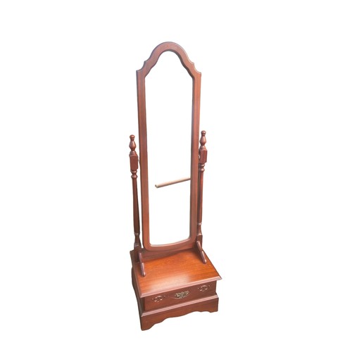 47 - A MAHOGANY CHEVAL MIRROR WITH DRAWER TO BASE