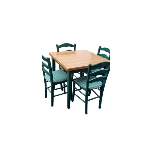 80 - PINE/GREEN DINING TABLE AND 4 CHAIRS