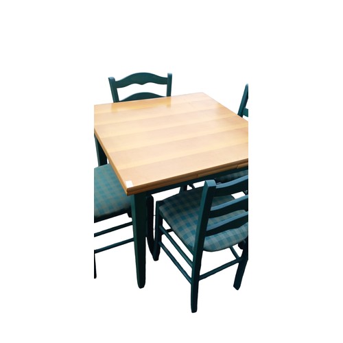 80 - PINE/GREEN DINING TABLE AND 4 CHAIRS