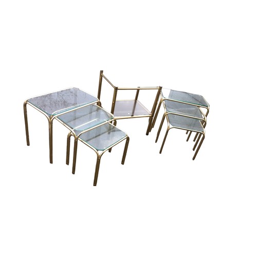 81 - 2 SETS OF BRASS/GLASS NEST OF TABLES AND LAMP TABLE