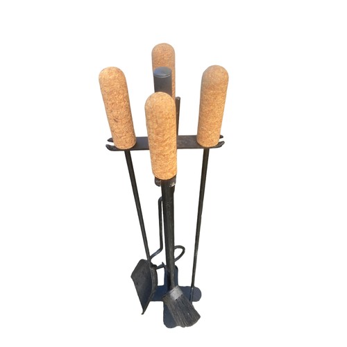 100 - A METAL COMPANION SET WITH CORK TOPPED HANDLES