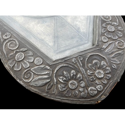 111 - UNUSAL EMBOSSED PEWTER TRAY