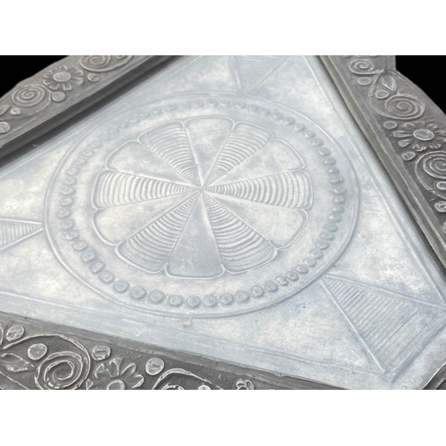 111 - UNUSAL EMBOSSED PEWTER TRAY