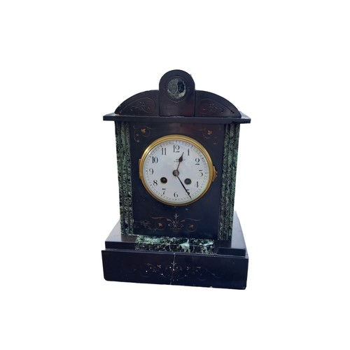 141 - BLACK MARBLE BELFAST WORKS MANTLE CLOCK 9x12