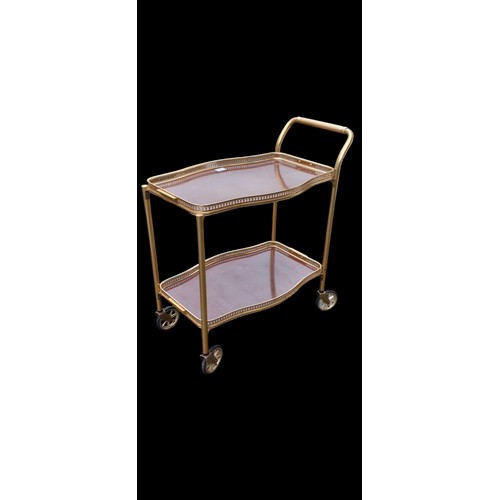 152 - A RETRO BRASS 2 TIER TEA TROLLEY