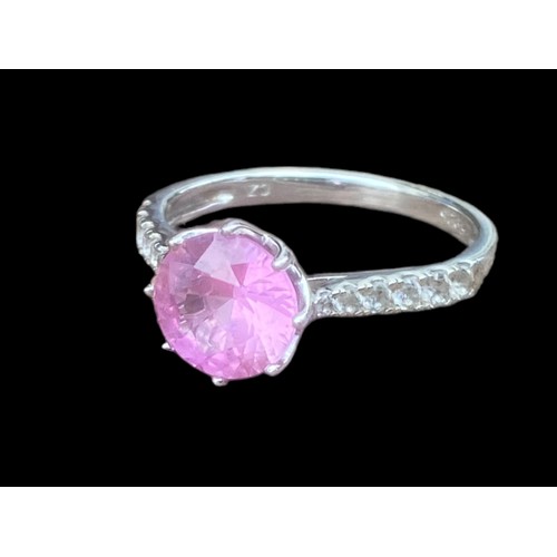 218 - A SILVER PINK STONE RING