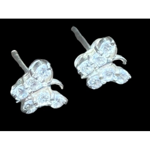 185 - A GEM SET SILVER BUTTERFLY EARRINGS