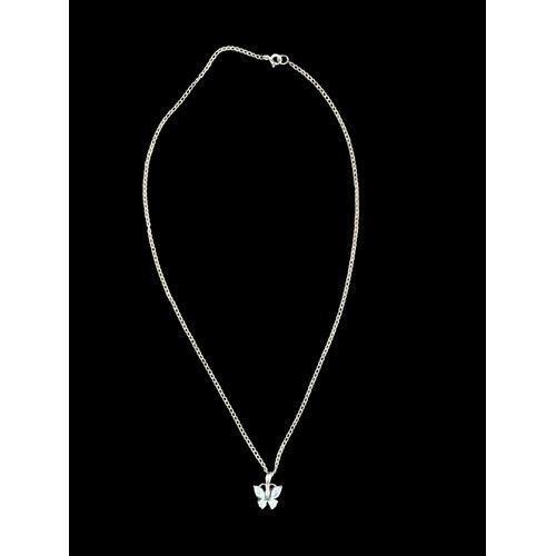 249 - A SILVER GEM SET BUTTERFLY PENDANT ON A SILVER CHAIN