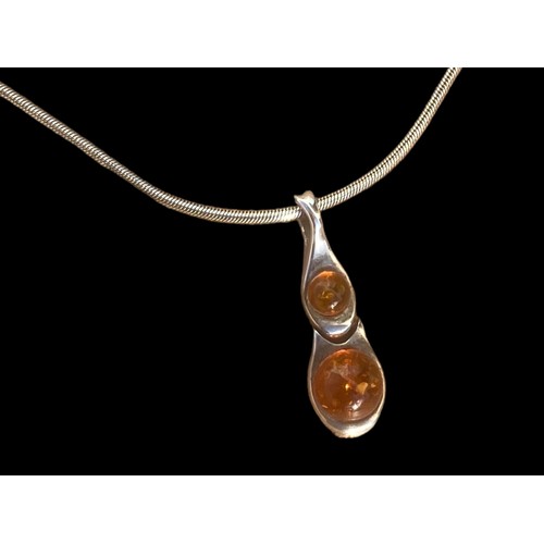 270 - A SILVER NECKLACE BY ARGENTO WITH 2 AMBER STONES