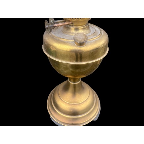 277 - A BRASS OIL LAMP WITH A MILK GLASS SHADE