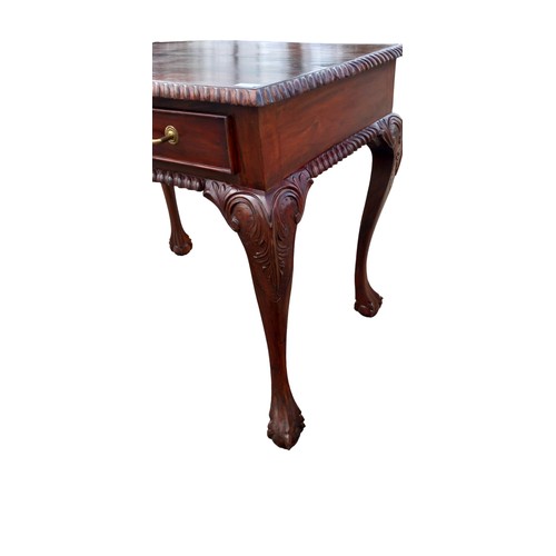 294 - MAHOGANY CONSOL TABLE 2 DRAWER ROPE EDGE ON BALL AND CLAW FOOT