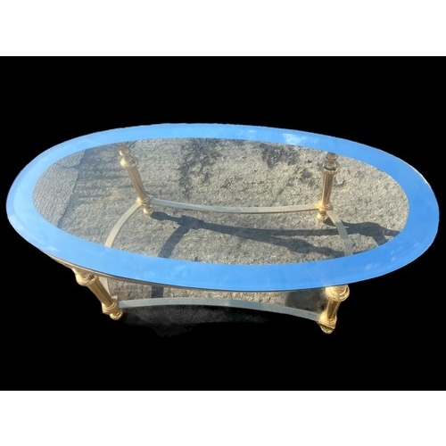 306 - A DESIGNER ORNATE HEAVY BRASS BASED COFFEE TABLE WITH A MIRROR GLASS TOP