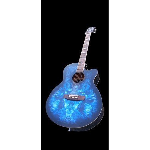 313 - AS NEW SEMI-ACOUSTIC GUITAR IN CASE WITH MOTHER OF PEARL SHARKS TO FRETS