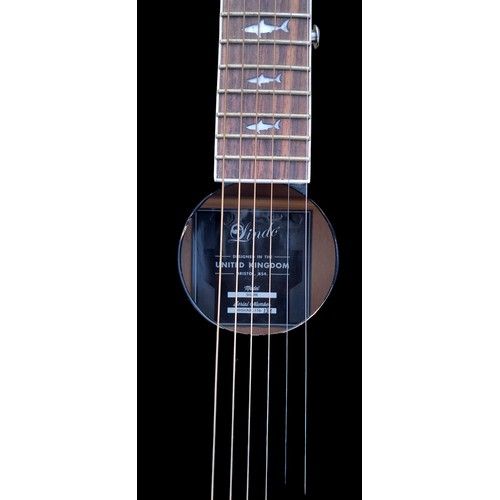 313 - AS NEW SEMI-ACOUSTIC GUITAR IN CASE WITH MOTHER OF PEARL SHARKS TO FRETS