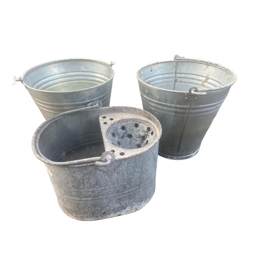 345 - 2 GALVANISED BUCKETS AND A MOP BUCKET