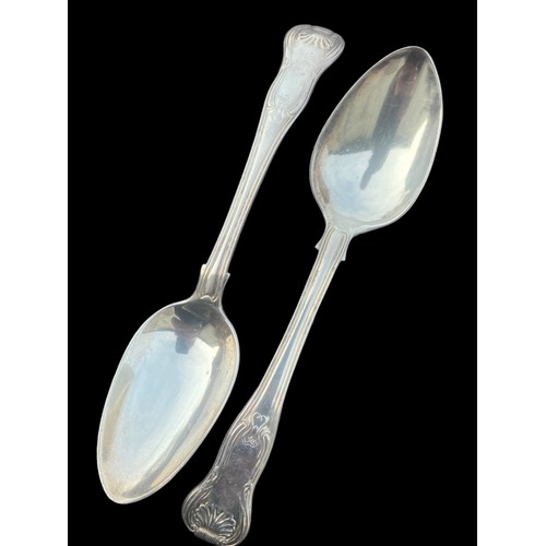 394 - PAIR OF QUEENS PATTENED LONDON SILVER SPOONS WITH CORONATION MARK 94.9gms