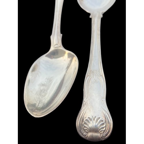 394 - PAIR OF QUEENS PATTENED LONDON SILVER SPOONS WITH CORONATION MARK 94.9gms