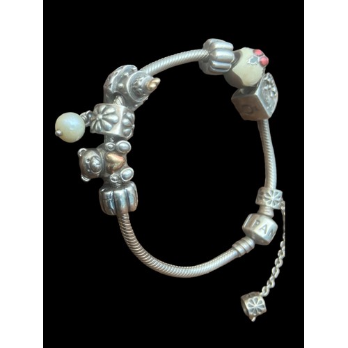 433 - A SILVER PANDORA BRACELET COMPLETE WITH CHARMS