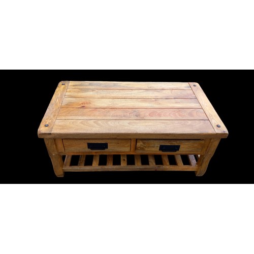 458 - HEAVY OAK COFFEE TABLE WITH DOUBLE SIDED DRAWERS