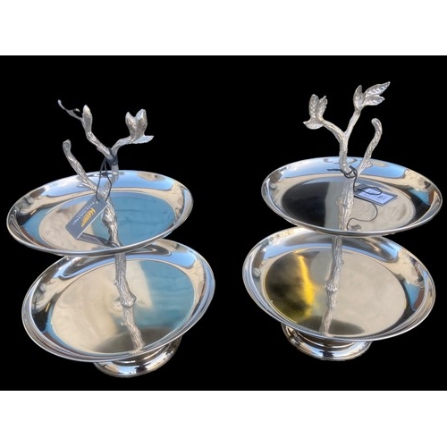 580 - A PAIR OF CHROME AND FOLLAGE DESIGN CAKE STANDS NEW 17