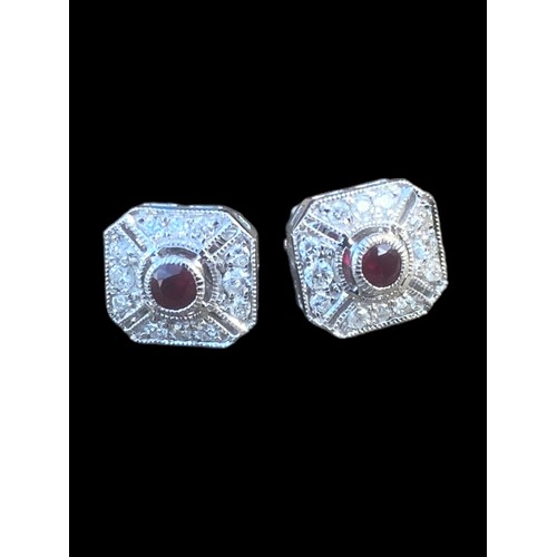 575A - ABSOLUTELY STUNNING 18CT WHITE GOLD DIAMOND & RUBY SET EARRINGS IN AN ART DECO STYLE OF HIGH QUALITY... 