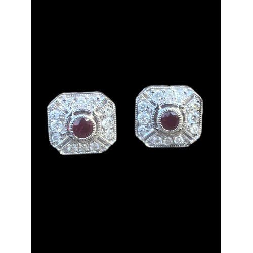 575A - ABSOLUTELY STUNNING 18CT WHITE GOLD DIAMOND & RUBY SET EARRINGS IN AN ART DECO STYLE OF HIGH QUALITY... 