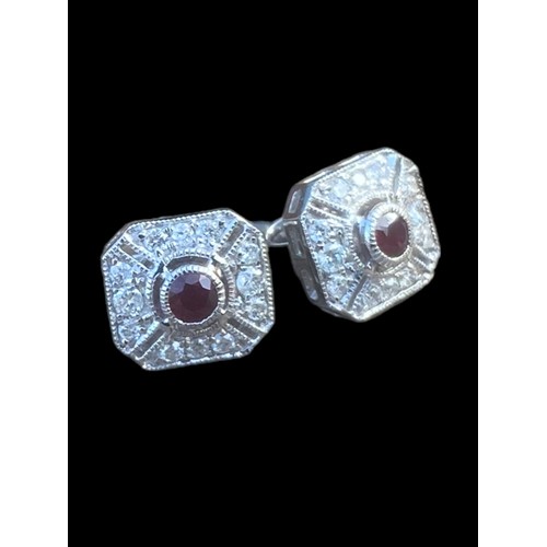 575A - ABSOLUTELY STUNNING 18CT WHITE GOLD DIAMOND & RUBY SET EARRINGS IN AN ART DECO STYLE OF HIGH QUALITY... 