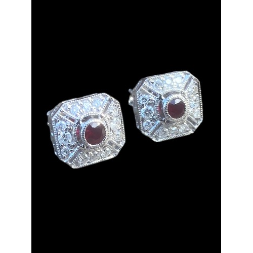 575A - ABSOLUTELY STUNNING 18CT WHITE GOLD DIAMOND & RUBY SET EARRINGS IN AN ART DECO STYLE OF HIGH QUALITY... 