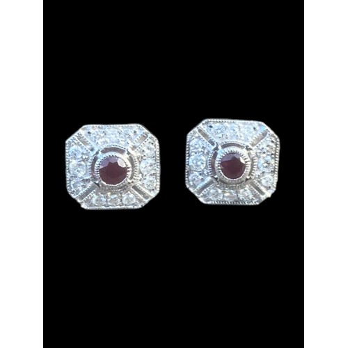 575A - ABSOLUTELY STUNNING 18CT WHITE GOLD DIAMOND & RUBY SET EARRINGS IN AN ART DECO STYLE OF HIGH QUALITY... 