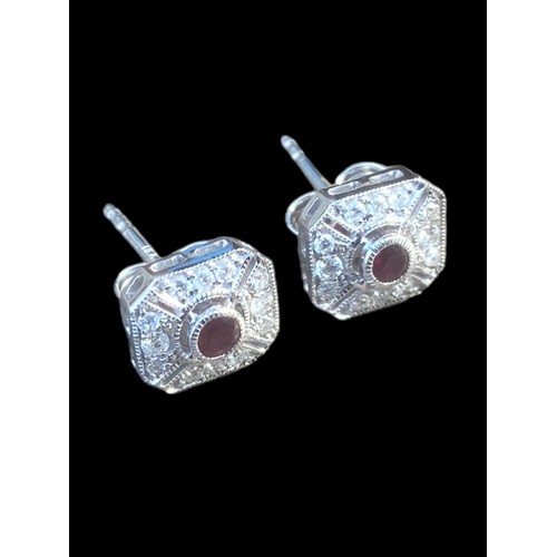 575A - ABSOLUTELY STUNNING 18CT WHITE GOLD DIAMOND & RUBY SET EARRINGS IN AN ART DECO STYLE OF HIGH QUALITY... 