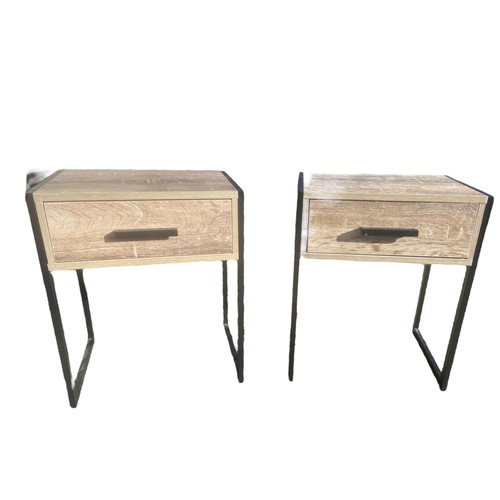 463 - A PAIR OF WASHED EFFECT SIDE TABLES WITH BLACK METAL FRAMES