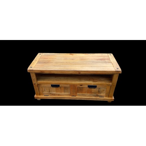 624 - HEAVY OAK TV UNIT WITH 2 DRAWERS