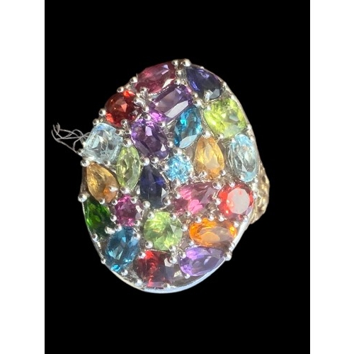 635 - A DESIGNER MULTI GEM STONE RING