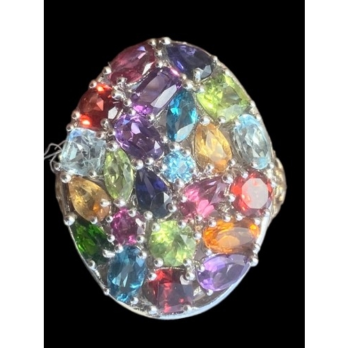 635 - A DESIGNER MULTI GEM STONE RING