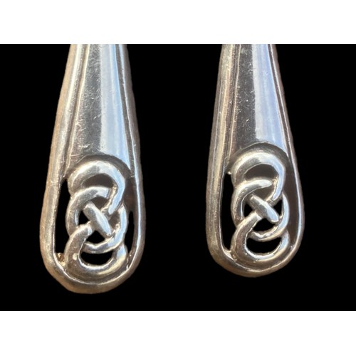 636 - A PAIR OF LARGE CELTIC DESIGN SILVER DROP EARRINGS