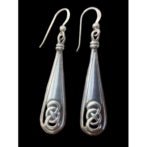 636 - A PAIR OF LARGE CELTIC DESIGN SILVER DROP EARRINGS