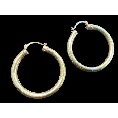 529 - 9ct GOLD LARGE HOOP EARRINGS 3.5cm DIA LATCH CHATCH 4.88grm