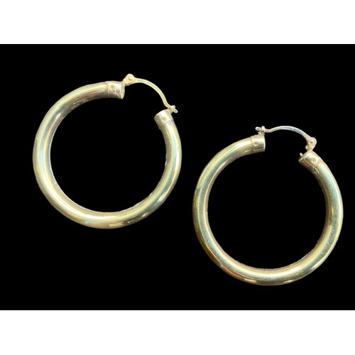 529 - 9ct GOLD LARGE HOOP EARRINGS 3.5cm DIA LATCH CHATCH 4.88grm